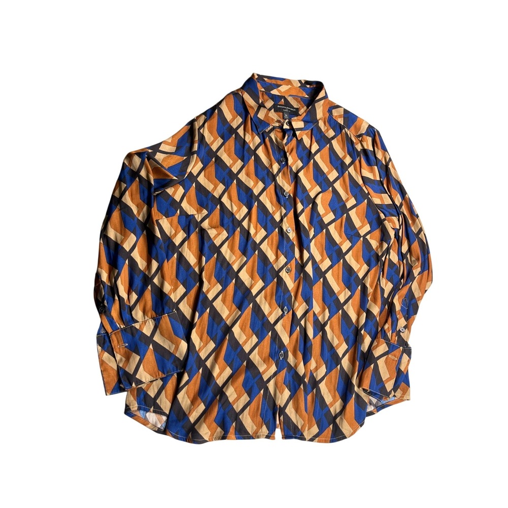 Banana Republic Geometric Print Button Front Blouse XL Blue Orange